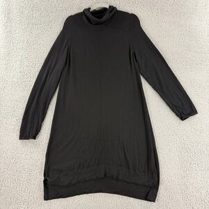 Eileen Fisher Cowl Neck Sweater Dress Womens L Black Long Sleeve Knit Relaxed